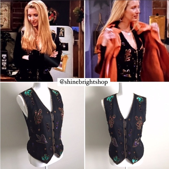 Rare 1990s Vintage Silk Sequin and Bead Vest ASO Phoebe Buffay in Friends - Picture 1 of 16